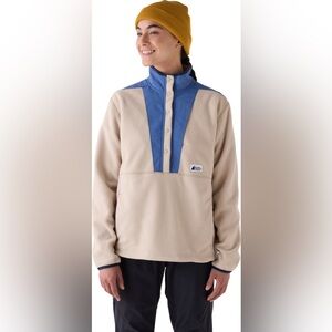 MEC Fireside Fleece Snap Pullover  Beige and Blue Fleece Pullover Size Large